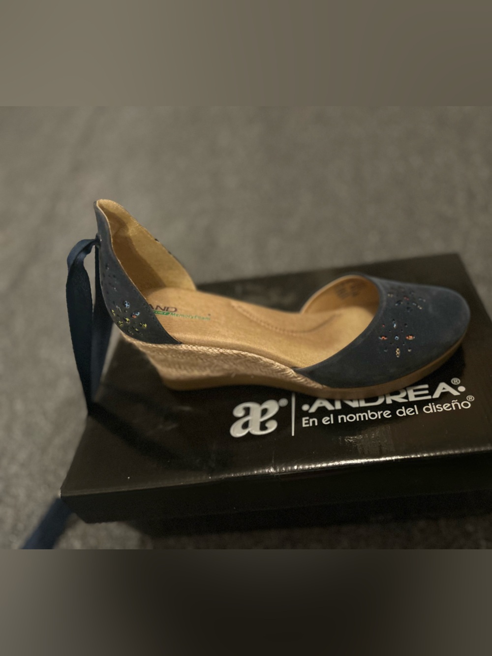 ANDREA FENZI Navy Suede Espadrille Wedge with Ankle Tie